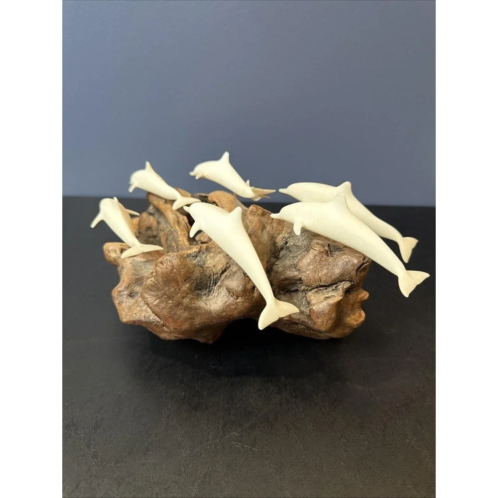 John Perry Pod Of‎ 7 Dolphins On Wood.
